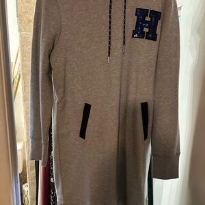 Tommy Hilfiger Gray Hoodie with Navy Accents Hooded Sweatshirt Dress